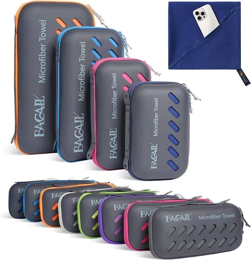 BAGAIL Camping Towel with EVA Case, Compact & Ultra Soft Microfiber Travel Towel - Super Absorbent & Lightweight Quick Dry Towels for Sports, Beach, Gym, Backpacking, Hiking and Yoga - Image 1