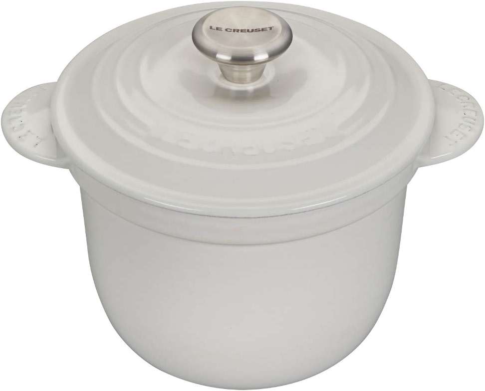 Le Creuset Enameled Cast Iron Rice Pot with Lid & Stoneware Insert, 2.25 qt., White - Image 1