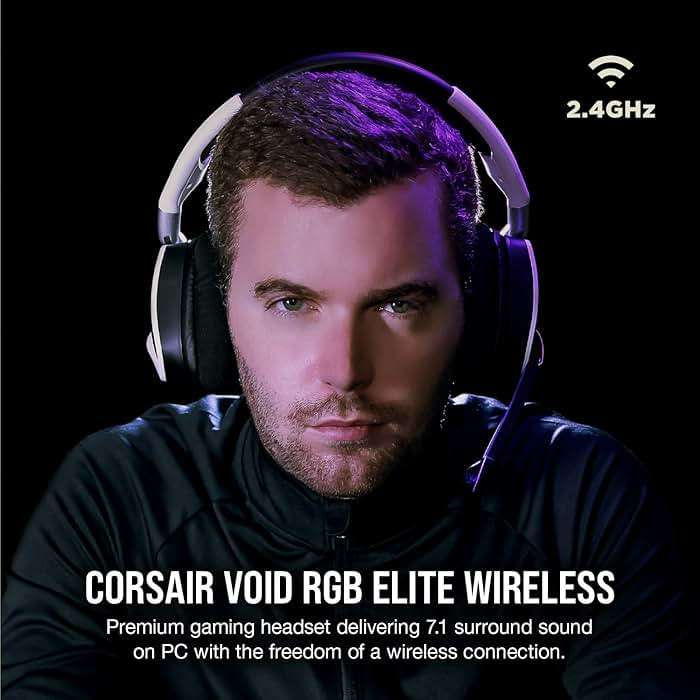 Corsair Void RGB Elite Wireless Gaming Headset – 7.1 Surround Sound – Omni-Directional Microphone – Microfiber Mesh Earpads – Up to 40ft Range – iCUE Compatible – PC, Mac, PS5, PS4 – White - Image 2