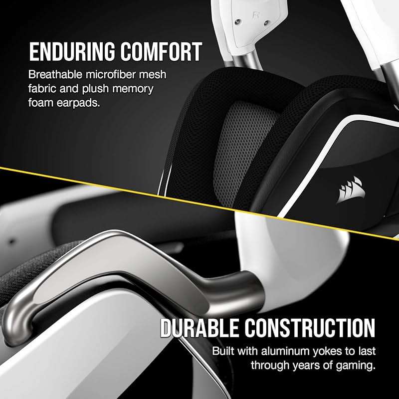Corsair Void RGB Elite Wireless Gaming Headset – 7.1 Surround Sound – Omni-Directional Microphone – Microfiber Mesh Earpads – Up to 40ft Range – iCUE Compatible – PC, Mac, PS5, PS4 – White - Image 4