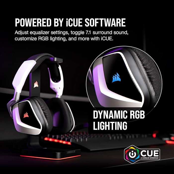 Corsair Void RGB Elite Wireless Gaming Headset – 7.1 Surround Sound – Omni-Directional Microphone – Microfiber Mesh Earpads – Up to 40ft Range – iCUE Compatible – PC, Mac, PS5, PS4 – White - Image 7