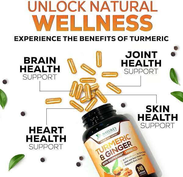 Turmeric Curcumin Supplement - 95% Curcuminoids with Organic Turmeric & Ginger, BioPerine Black Pepper Extract for Best Absorption, Natural Vegan Joint Support, Non-GMO, Bottled in USA - 240 Capsules - Image 7