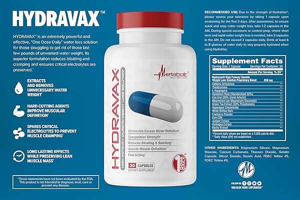 Metabolic Nutrition, Hydravax - Premium Diuretic Water Pills, Natural & Safe, Eliminates Water Retention, with Dandelion, Magnesium, Green Tea Extract, Cranberry Powder, 30 Capsules, 1 Dose Daily - Image 4
