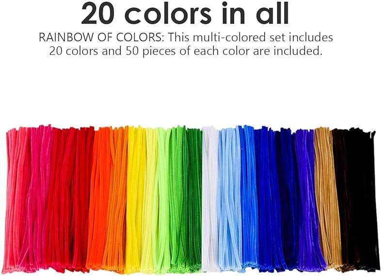 KASEMI Pipe Cleaners,1000 pcs and 20 Assorted Colors 12 inch Chenille Stems for DIY Art Creative Crafts Decorations - Image 2