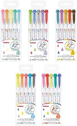 Zebra Mildliner highlighter Brush pen, 25 Pastel Color set with Original Pen Case - Image 1