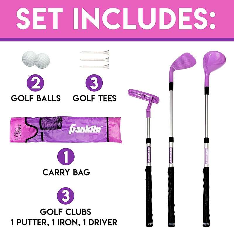 Franklin Sports Kids Golf Set - Youth Adjustable Plastic Golf Club Set - Kids Plastic Golf Set with Bag & Balls - Adjustable Length Clubs for Toddlers - Pink - Image 2