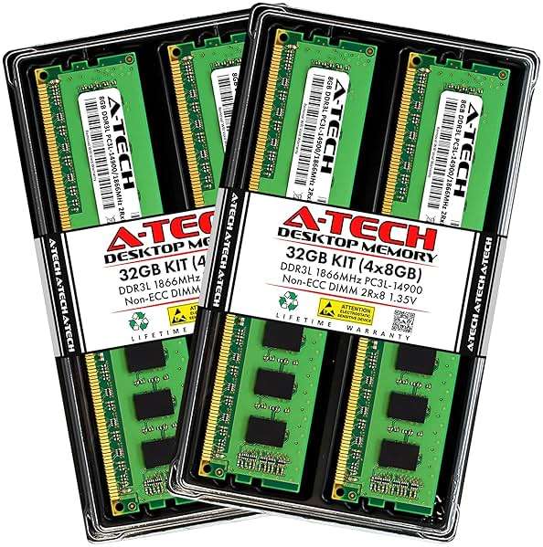 A-Tech 32GB Kit (4x8GB) DDR3/DDR3L 1866MHz PC3L-14900 (PC3-14900) CL13 UDIMM 2Rx8 1.35V Non-ECC DIMM 240-Pin Desktop RAM Memory Upgrade Modules - Image 1