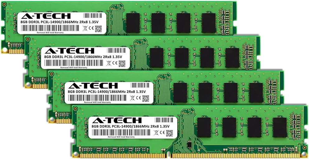 A-Tech 32GB Kit (4x8GB) DDR3/DDR3L 1866MHz PC3L-14900 (PC3-14900) CL13 UDIMM 2Rx8 1.35V Non-ECC DIMM 240-Pin Desktop RAM Memory Upgrade Modules - Image 2