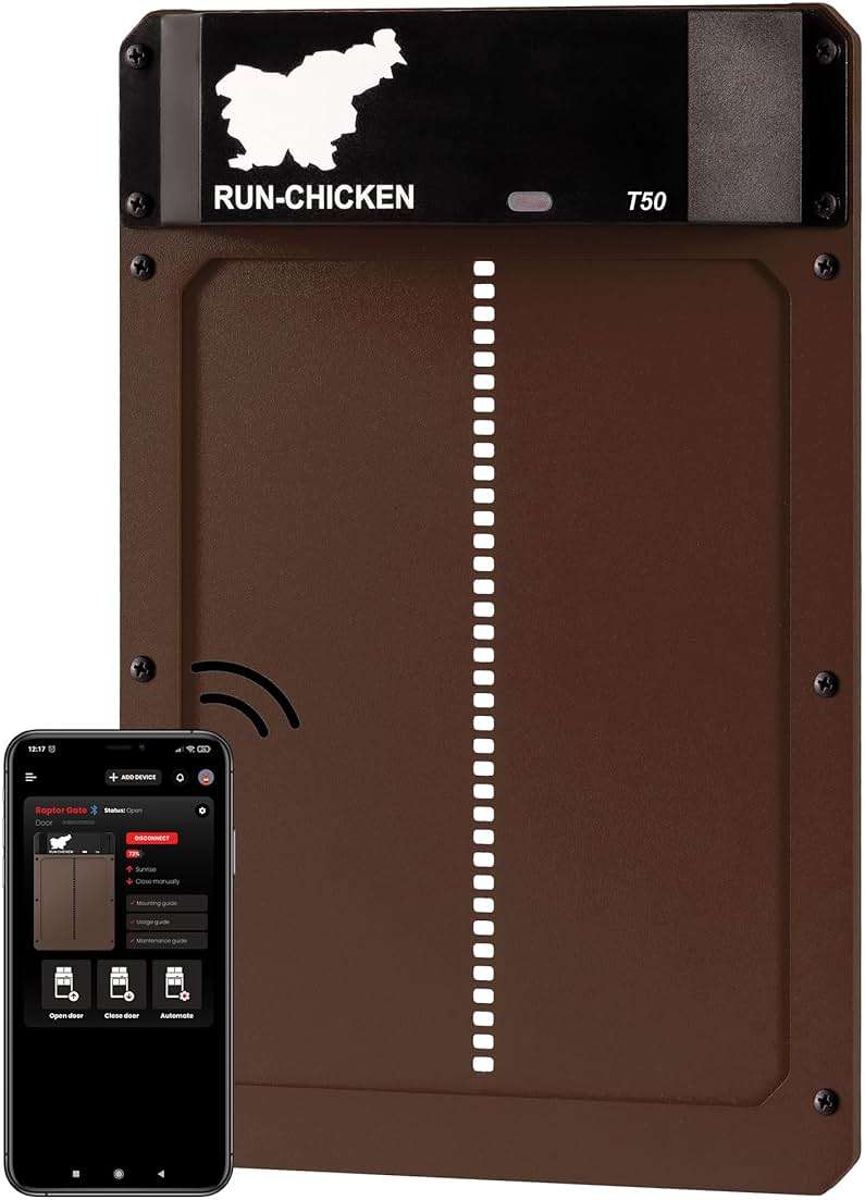 RUN-CHICKEN Door T50 – Automatic Chicken Coop Door Opener, Battery Powered & Weatherproof Aluminum, Smart App & Timer Control, Predator Proof, Easy Install, Reliable All-Season Performance (Brown) - Image 1