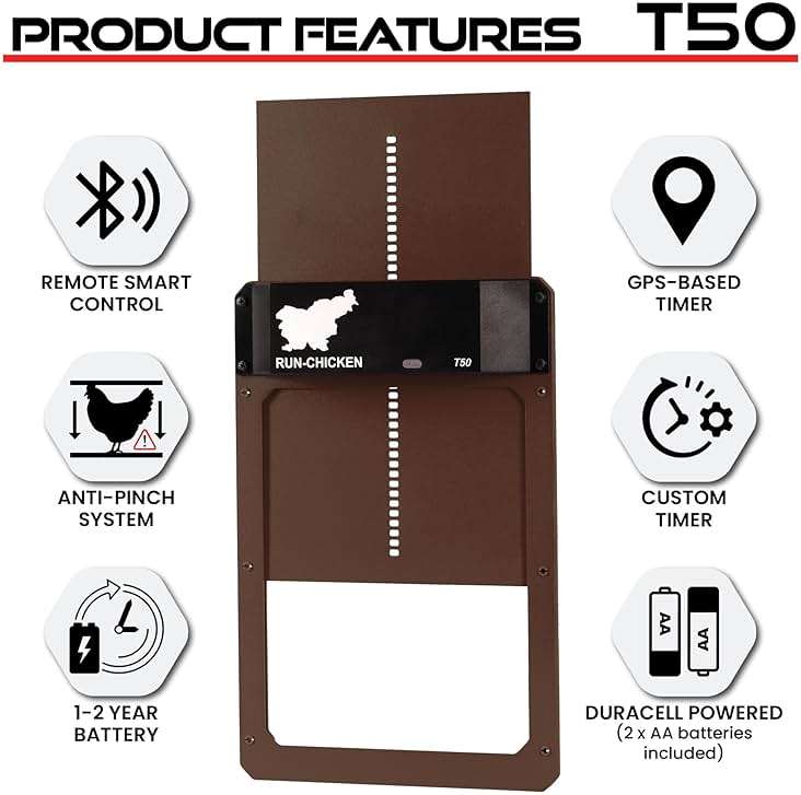 RUN-CHICKEN Door T50 – Automatic Chicken Coop Door Opener, Battery Powered & Weatherproof Aluminum, Smart App & Timer Control, Predator Proof, Easy Install, Reliable All-Season Performance (Brown) - Image 6