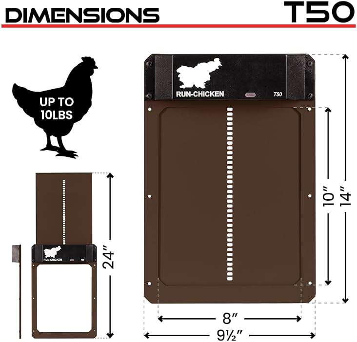 RUN-CHICKEN Door T50 – Automatic Chicken Coop Door Opener, Battery Powered & Weatherproof Aluminum, Smart App & Timer Control, Predator Proof, Easy Install, Reliable All-Season Performance (Brown) - Image 7