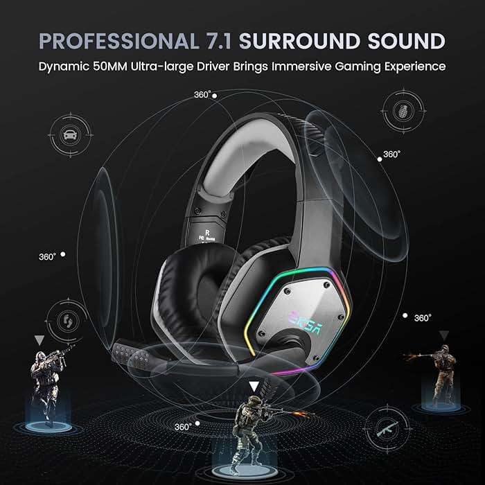 EKSA E1000 USB Gaming Headset for PC, Computer Headphones with Microphone/Mic Noise Cancelling, 7.1 Surround Sound, RGB Light - Wired Headphones for PS4, PS5 Console, Laptop, Call Center - Image 6