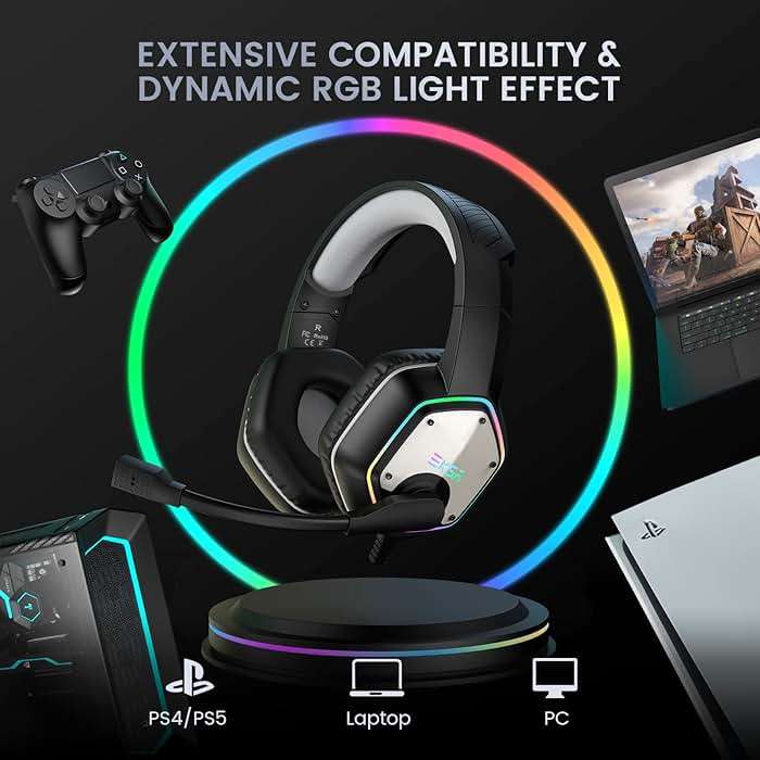 EKSA E1000 USB Gaming Headset for PC, Computer Headphones with Microphone/Mic Noise Cancelling, 7.1 Surround Sound, RGB Light - Wired Headphones for PS4, PS5 Console, Laptop, Call Center - Image 7