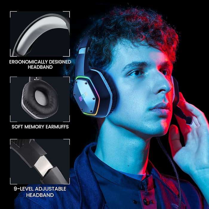 EKSA E1000 USB Gaming Headset for PC, Computer Headphones with Microphone/Mic Noise Cancelling, 7.1 Surround Sound, RGB Light - Wired Headphones for PS4, PS5 Console, Laptop, Call Center - Image 8
