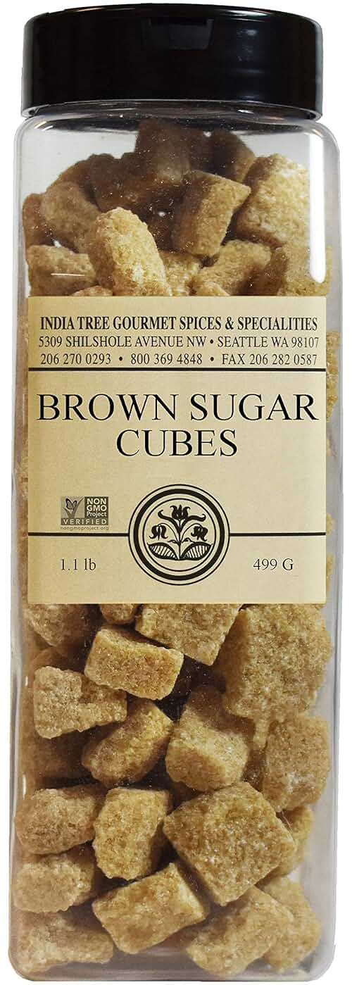 India Tree Brown Sugar Cubes from Mauritius - 1.1 lb Pantry Pak - Unrefined Demerara Cane Sugar - Non-GMO Fair Trade Natural Sweetener for Coffee, Tea, and Baking - Image 1
