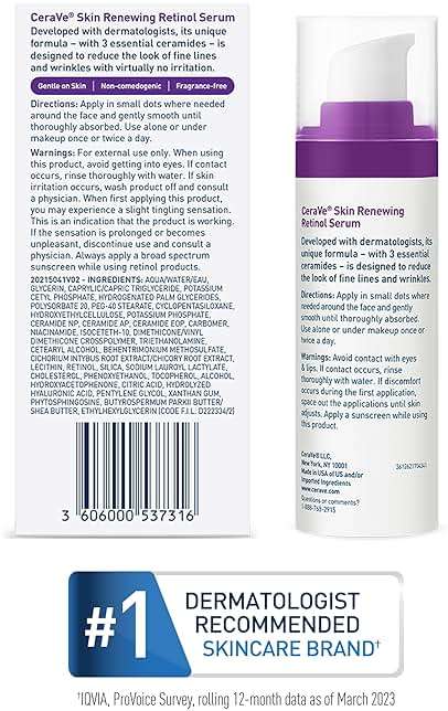 CeraVe Anti Aging Retinol Serum For Face, Encapsulated Retinol With Hyaluronic Acid, Niacinamide & Ceramides, Smooths Wrinkles & Fine Lines, Gentle Skin Brightening Serum, Fragrance Free, 1 Oz - Image 9