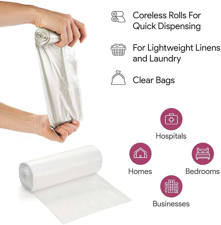 20-30 Gallon Clear Garbage Can Liners, 100 Count - Medium - Large Trash Can Liners - High Density, Thin, Lightweight, 10 Microns - For Office, Home, Hospital, Wastebaskets - 4 Coreless Rolls - Image 2