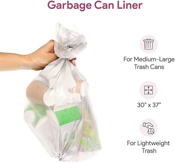 20-30 Gallon Clear Garbage Can Liners, 100 Count - Medium - Large Trash Can Liners - High Density, Thin, Lightweight, 10 Microns - For Office, Home, Hospital, Wastebaskets - 4 Coreless Rolls - Image 3