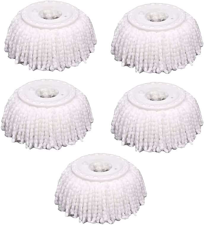 5 PCS Microfiber Replacement Mop Head Spin Mop Head Replacement 5-Pack, Microfiber Refill Heads Universal for 360 Spin Magic Mopping, Round Shape Standard Size White - Image 1