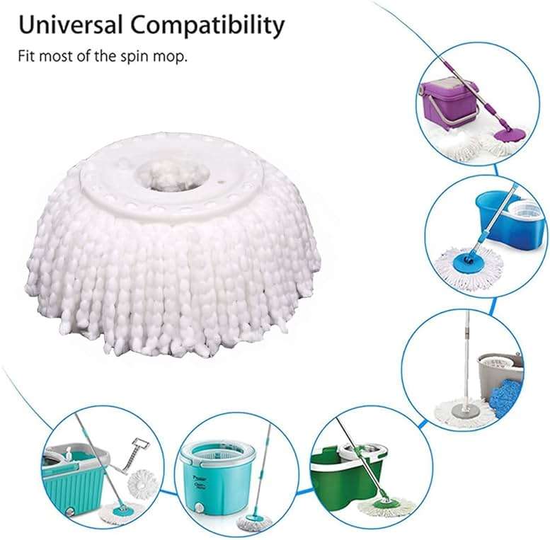 5 PCS Microfiber Replacement Mop Head Spin Mop Head Replacement 5-Pack, Microfiber Refill Heads Universal for 360 Spin Magic Mopping, Round Shape Standard Size White - Image 3