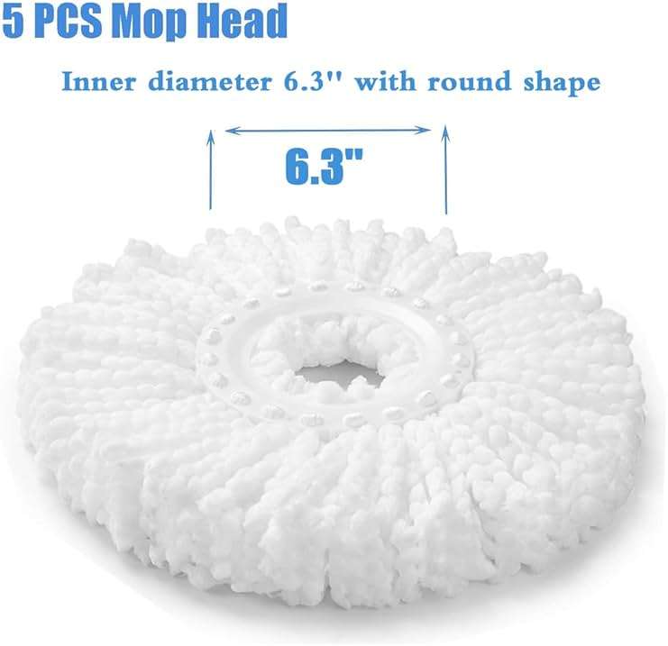 5 PCS Microfiber Replacement Mop Head Spin Mop Head Replacement 5-Pack, Microfiber Refill Heads Universal for 360 Spin Magic Mopping, Round Shape Standard Size White - Image 4