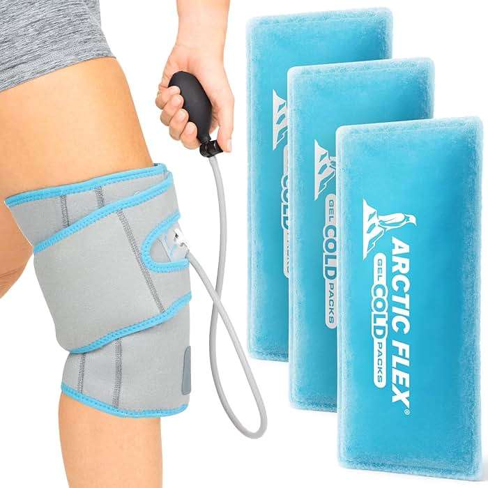 Vive Compression Knee Ice Wrap - Reusable Brace with Air Pump - Hot/Cold Therapy for Men, Women, Pain Relief, Swelling and Recovery Support - Adjustable and Inflatable Pack for Sports Injury Sprains - Image 1