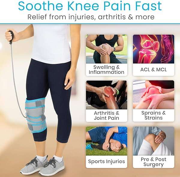 Vive Compression Knee Ice Wrap - Reusable Brace with Air Pump - Hot/Cold Therapy for Men, Women, Pain Relief, Swelling and Recovery Support - Adjustable and Inflatable Pack for Sports Injury Sprains - Image 3