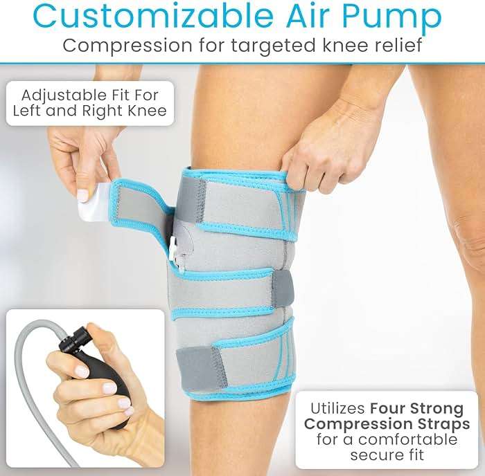 Vive Compression Knee Ice Wrap - Reusable Brace with Air Pump - Hot/Cold Therapy for Men, Women, Pain Relief, Swelling and Recovery Support - Adjustable and Inflatable Pack for Sports Injury Sprains - Image 7