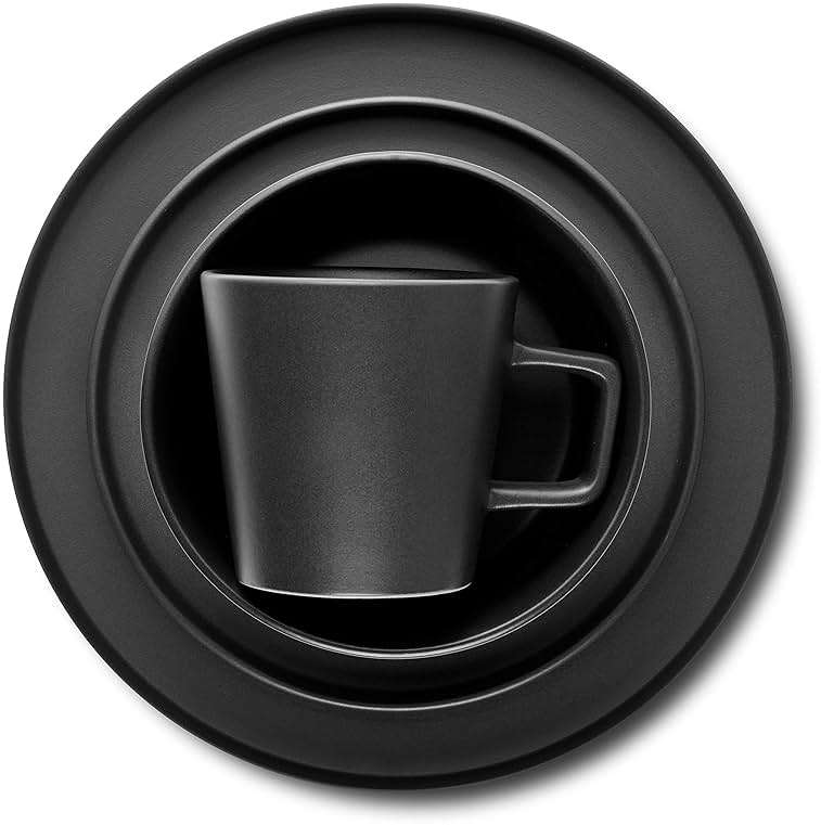 Stone Lain Celina Stoneware 16 Piece Dinnerware Set, Plates and Bowls, Black Matte Dish, Service for 4 – Minimalist Round Style, Microwave & Dishwasher Safe - Image 9