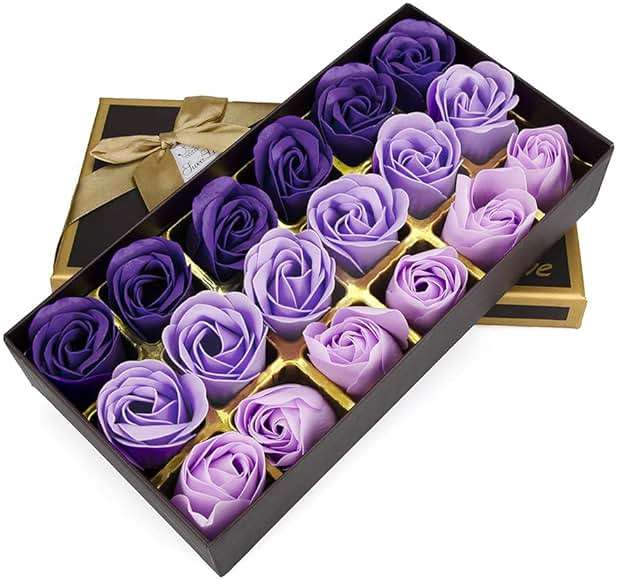 Little World Bath Soap Rose Flower - Floral Scented Rose Petals for Bath, Petals Body Soap in Gift Box for Valentine's Day, Anniversary, Birthday, Mothers Day Gifts (18 Pcs, Purple) - Image 1