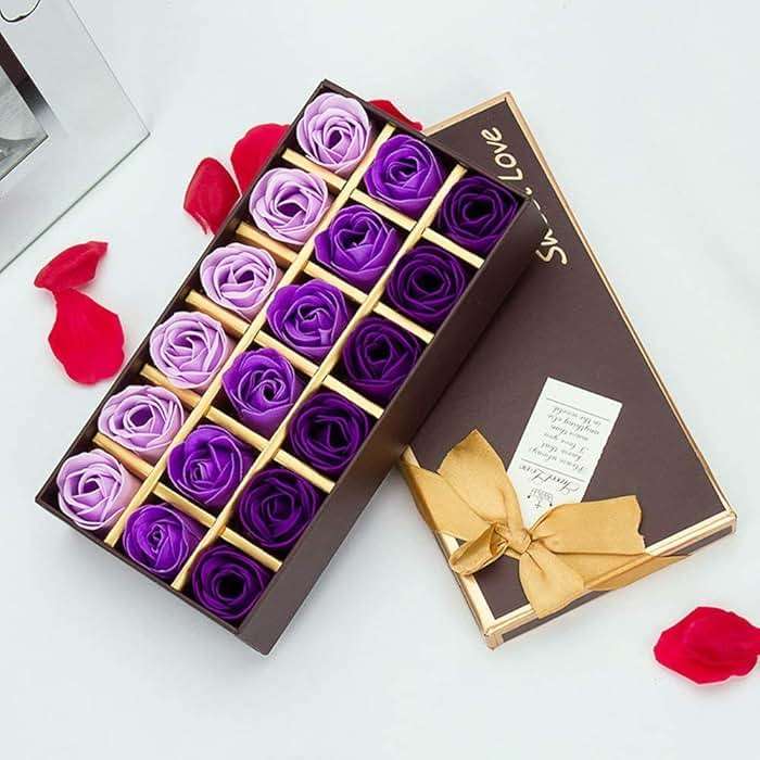Little World Bath Soap Rose Flower - Floral Scented Rose Petals for Bath, Petals Body Soap in Gift Box for Valentine's Day, Anniversary, Birthday, Mothers Day Gifts (18 Pcs, Purple) - Image 2