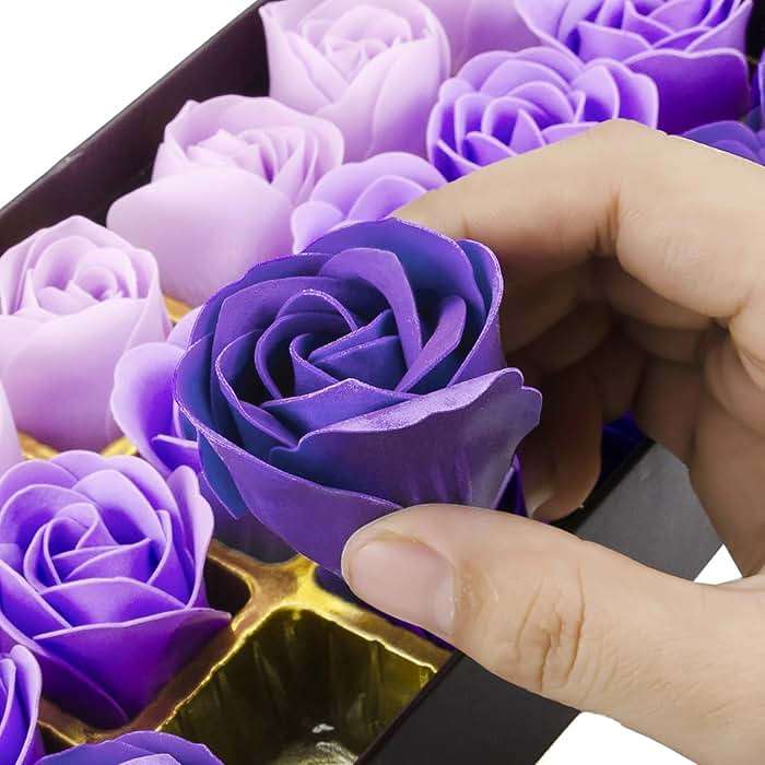 Little World Bath Soap Rose Flower - Floral Scented Rose Petals for Bath, Petals Body Soap in Gift Box for Valentine's Day, Anniversary, Birthday, Mothers Day Gifts (18 Pcs, Purple) - Image 3