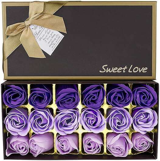 Little World Bath Soap Rose Flower - Floral Scented Rose Petals for Bath, Petals Body Soap in Gift Box for Valentine's Day, Anniversary, Birthday, Mothers Day Gifts (18 Pcs, Purple) - Image 6