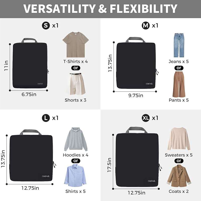 BAGAIL 4 Set/6 Set/8 Set Compression Packing Cubes Travel Accessories Expandable Packing Organizers (Cloth Pattern, 4-Black) - Image 2