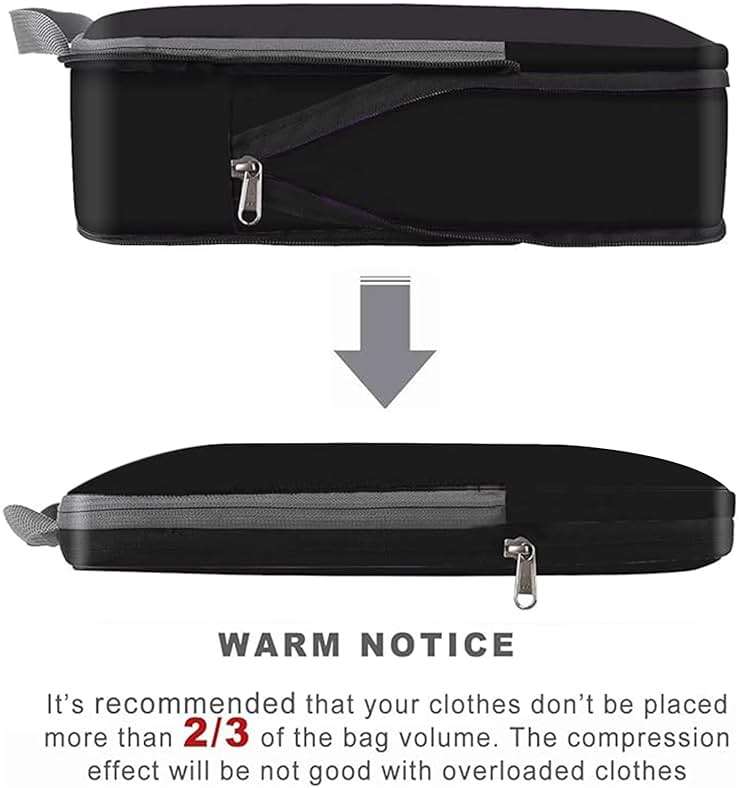 BAGAIL 4 Set/6 Set/8 Set Compression Packing Cubes Travel Accessories Expandable Packing Organizers (Cloth Pattern, 4-Black) - Image 3