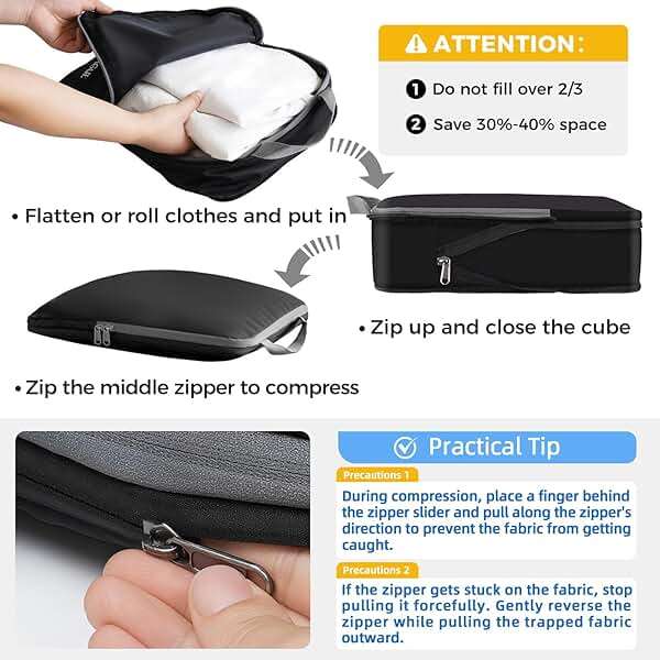 BAGAIL 4 Set/6 Set/8 Set Compression Packing Cubes Travel Accessories Expandable Packing Organizers (Cloth Pattern, 4-Black) - Image 4