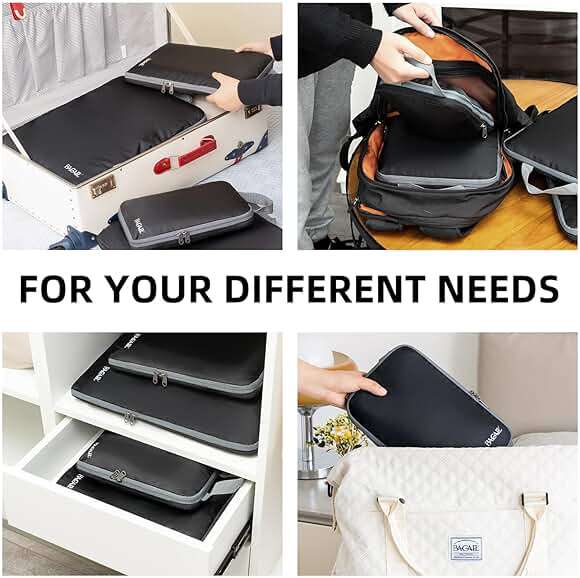 BAGAIL 4 Set/6 Set/8 Set Compression Packing Cubes Travel Accessories Expandable Packing Organizers (Cloth Pattern, 4-Black) - Image 7