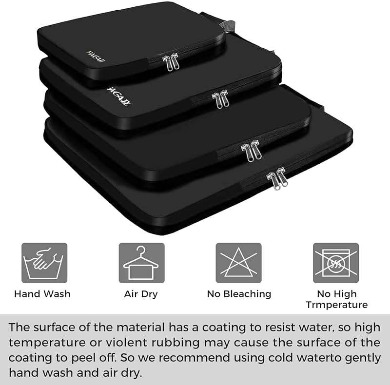 BAGAIL 4 Set/6 Set/8 Set Compression Packing Cubes Travel Accessories Expandable Packing Organizers (Cloth Pattern, 4-Black) - Image 8