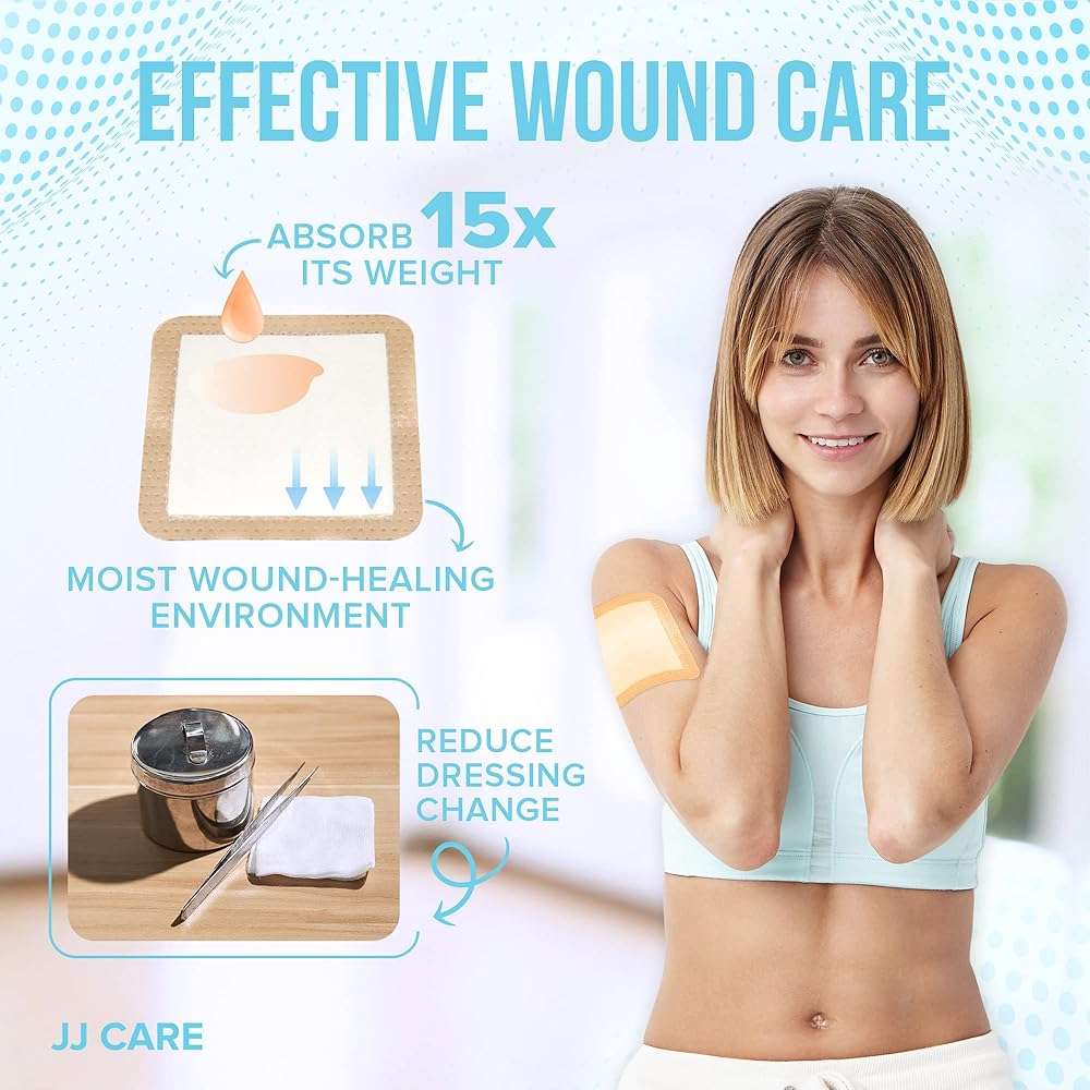 JJ CARE Silicone Foam Dressing 4x4 [Pack of 20], Silicone Bandages for Wounds, Waterproof Wound Dressing with Adhesive Border, Absorbent Bed Sore Bandages for Wound Care - Image 3