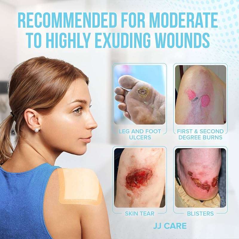 JJ CARE Silicone Foam Dressing 4x4 [Pack of 20], Silicone Bandages for Wounds, Waterproof Wound Dressing with Adhesive Border, Absorbent Bed Sore Bandages for Wound Care - Image 8