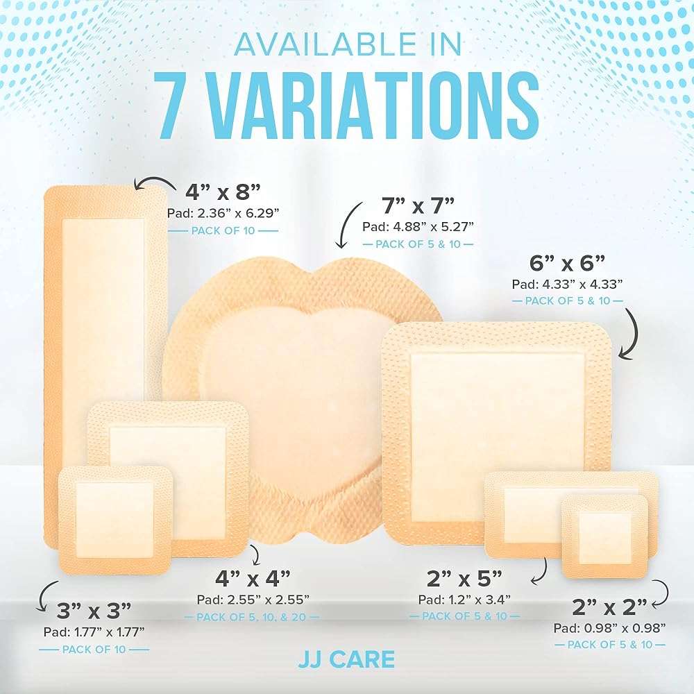 JJ CARE Silicone Foam Dressing 4x4 [Pack of 20], Silicone Bandages for Wounds, Waterproof Wound Dressing with Adhesive Border, Absorbent Bed Sore Bandages for Wound Care - Image 9
