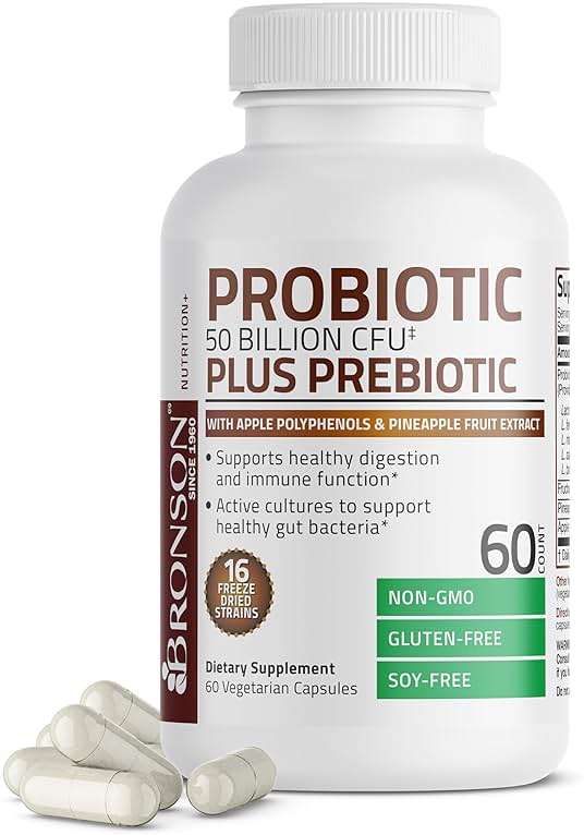 Bronson Probiotic 50 Billion CFU + Prebiotic with Apple Polyphenols & Pineapple Fruit Extract for Women & Men Non-GMO, 60 Vegetarian Capsules - Image 5
