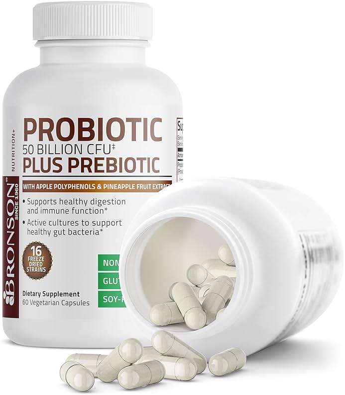 Bronson Probiotic 50 Billion CFU + Prebiotic with Apple Polyphenols & Pineapple Fruit Extract for Women & Men Non-GMO, 60 Vegetarian Capsules - Image 7
