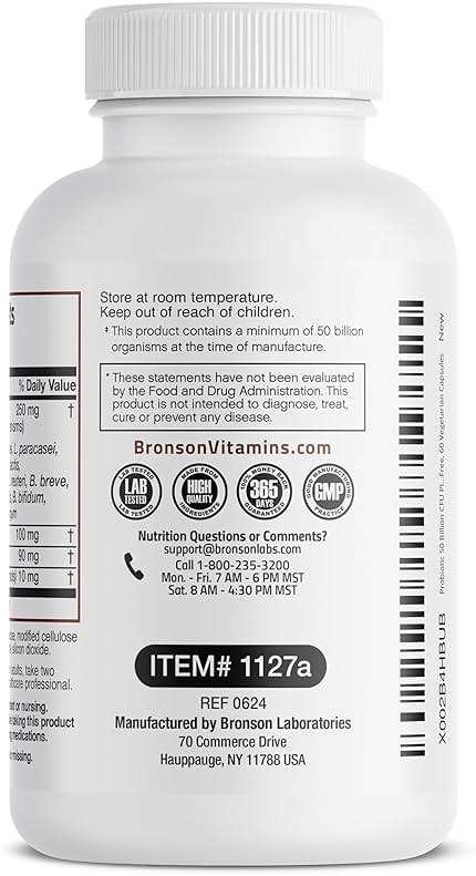 Bronson Probiotic 50 Billion CFU + Prebiotic with Apple Polyphenols & Pineapple Fruit Extract for Women & Men Non-GMO, 60 Vegetarian Capsules - Image 8