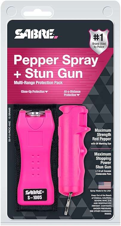 SABRE Pepper Spray & 2‑in‑1 Stun Gun with Flashlight Self Defense Kit – Fast Flip Top 10‑Second Safety Spray with Finger Grip & Keychain – Rechargeable Stun Gun, 1.60 µC Charge, 120‑Lumen LED Light - Image 6