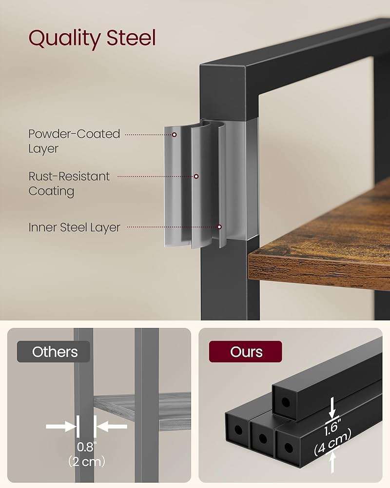 VASAGLE 4-Tier Bookshelf, Bookcase with Steel Frame, Book Shelf for Living Room, Home Office, Study, 11.8 x 26 x 47 Inches, Industrial Style, Rustic Brown and Ink Black ULLS60BX - Image 5