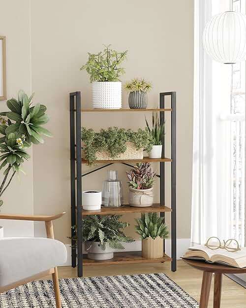 VASAGLE 4-Tier Bookshelf, Bookcase with Steel Frame, Book Shelf for Living Room, Home Office, Study, 11.8 x 26 x 47 Inches, Industrial Style, Rustic Brown and Ink Black ULLS60BX - Image 7