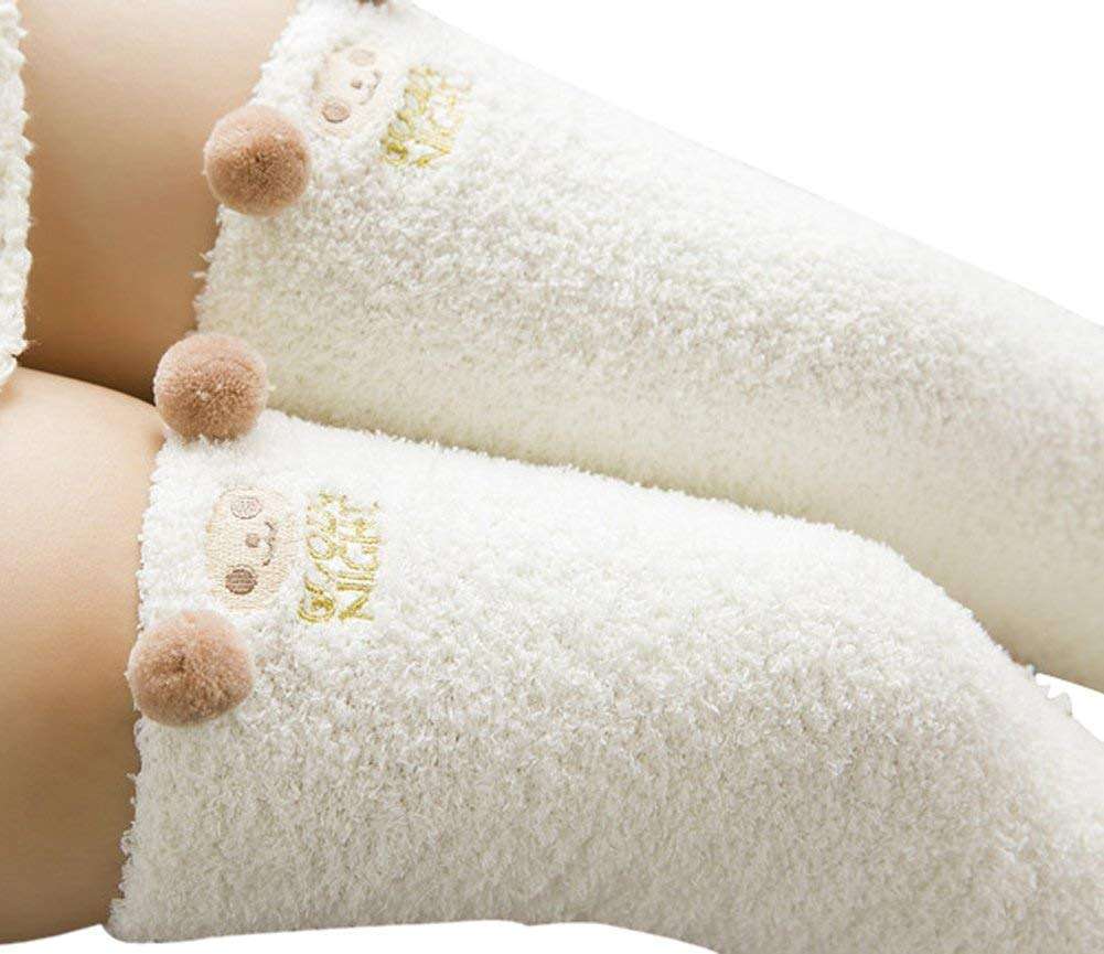 Wander G Womens Over Knee High Fuzzy Socks Cute Cartoon Thigh High Stockings Warm Stripe Leg Warmers - Image 2