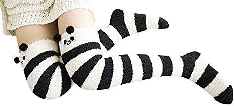 Wander G Womens Over Knee High Fuzzy Socks Cute Cartoon Thigh High Stockings Warm Stripe Leg Warmers - Image 6