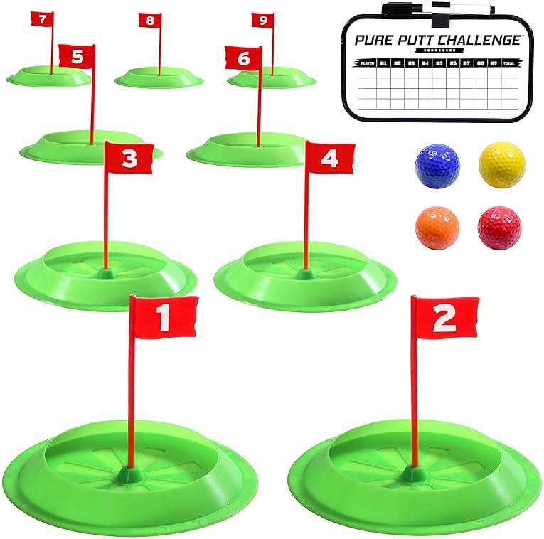 GoSports Pure Putt Challenge Mini Golf Game - Build Your Own Course at Home, The Office or On The Green - Includes 9 Holes, 4 Balls, Dry-Erase Scorecard, Tote Bag & Rules - Image 1